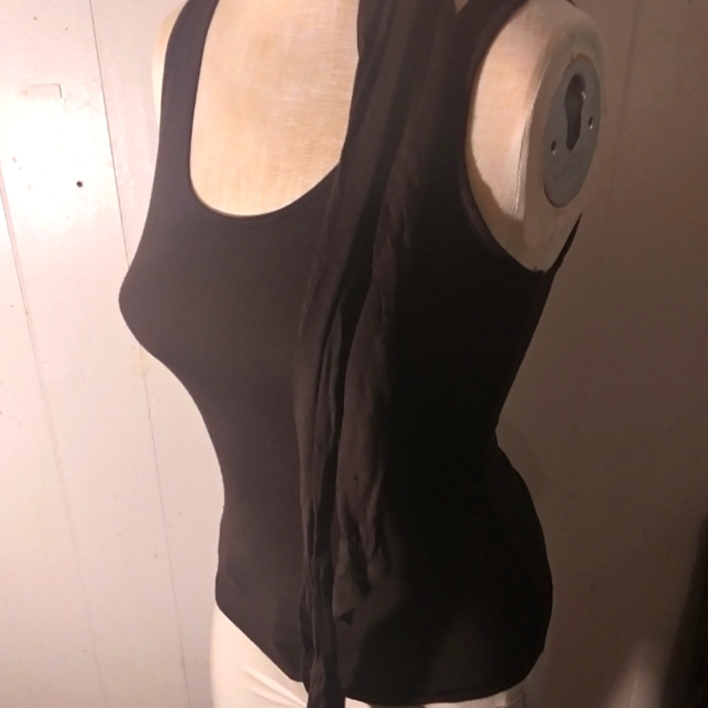 The limited xs chocolate brown 100% modal tie neck form fitted tank top